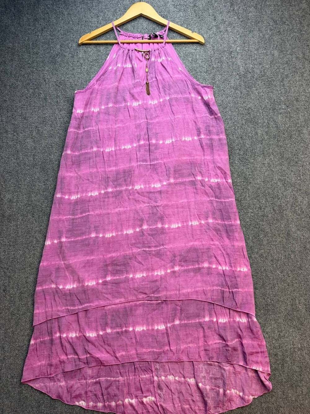 Mlle Gabrielle Womens XL Purple Tie Dye Layered High Low Maxi Dress 50 in